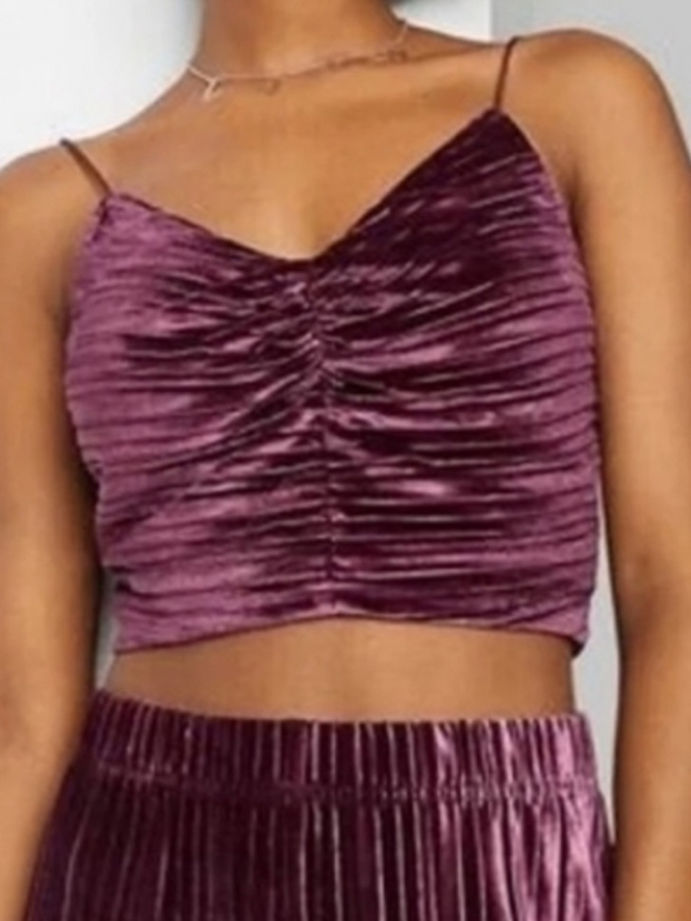 wild fable Plum Velvet Ruched Spaghetti-Strap Crop Cami NWT